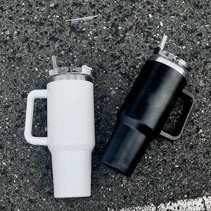 White 40oz Stainless Steel Insulated Tumbler With Straw